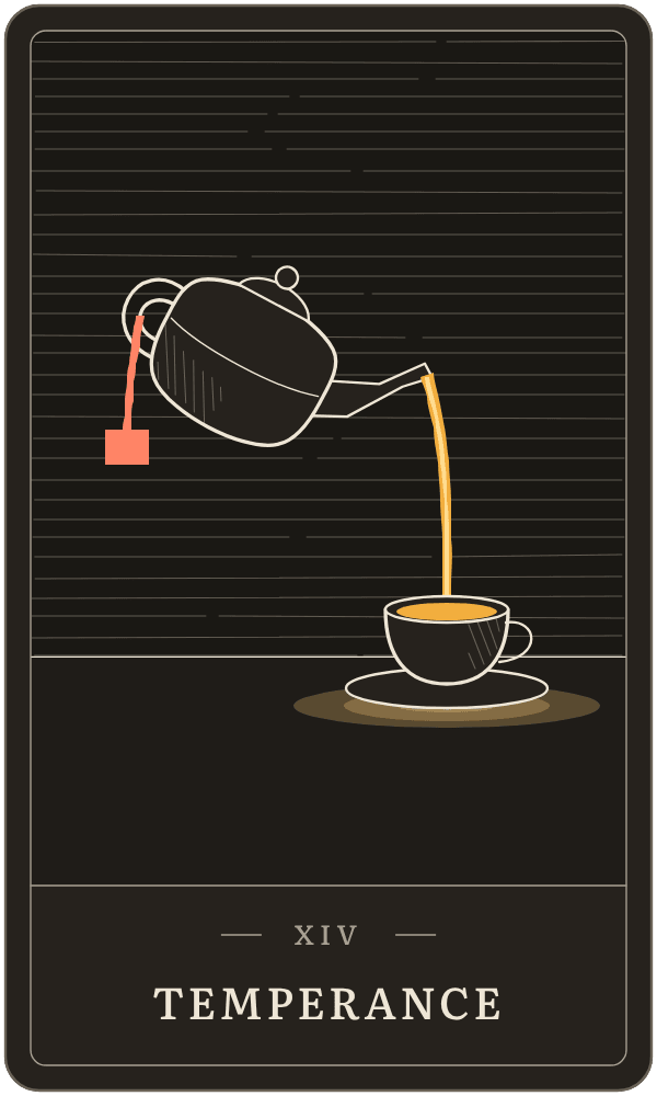 Temperance in Lanterndeck's house deck: a teapot pouring a stream of light into a cup
