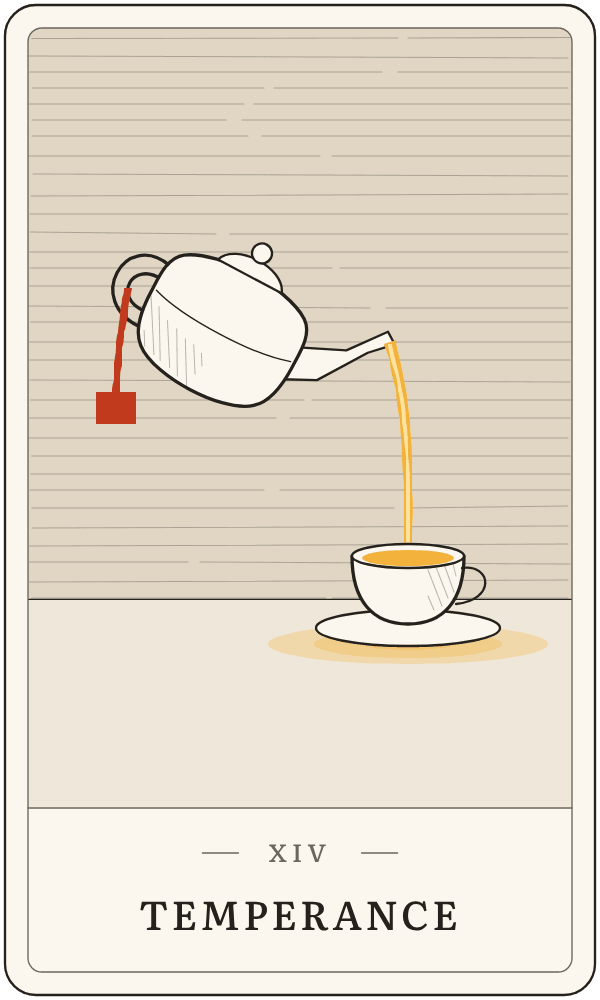 Temperance in Lanterndeck's house deck: a teapot pouring a stream of light into a cup