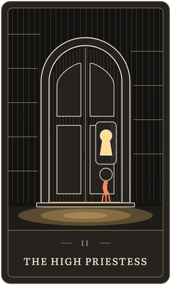 The High Priestess in Lanterndeck's house deck: a tall closed door with light coming through its keyhole