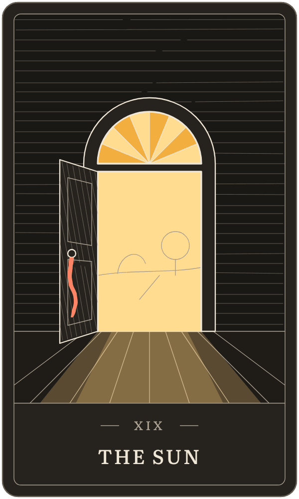 The Sun in Lanterndeck's house deck: a fanlight over an open door, morning light pouring onto the floor
