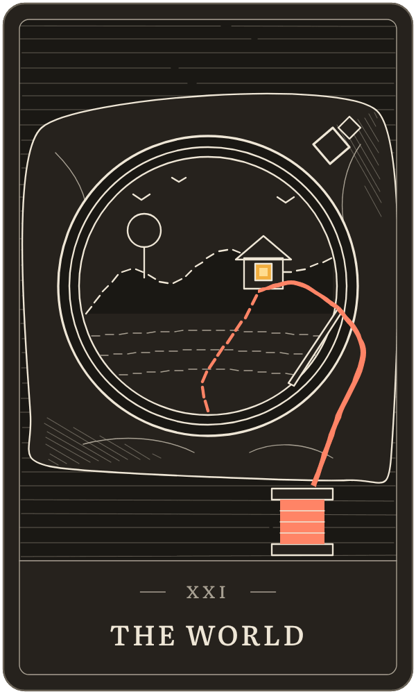 The World in Lanterndeck's house deck: a glass globe holding a small landscape with one lit house